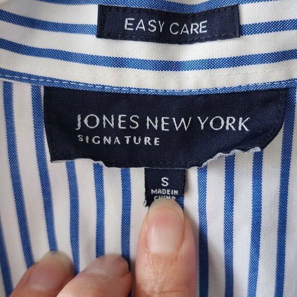 Women's Sleeveless Button Down Shirt | Cotton Collar Stripes | Jones New York S - Picture 3 of 7